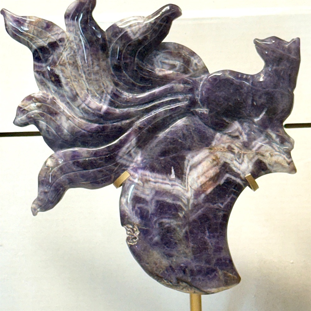 “Dream Amethyst Nine Tail Fox . 11” w/Stand 7” across